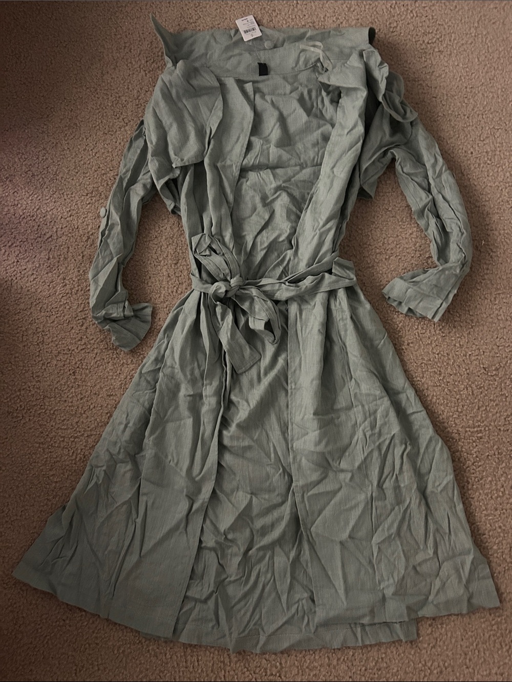 Windsor Sage Green Long Sleeve Tie-Waist Dress